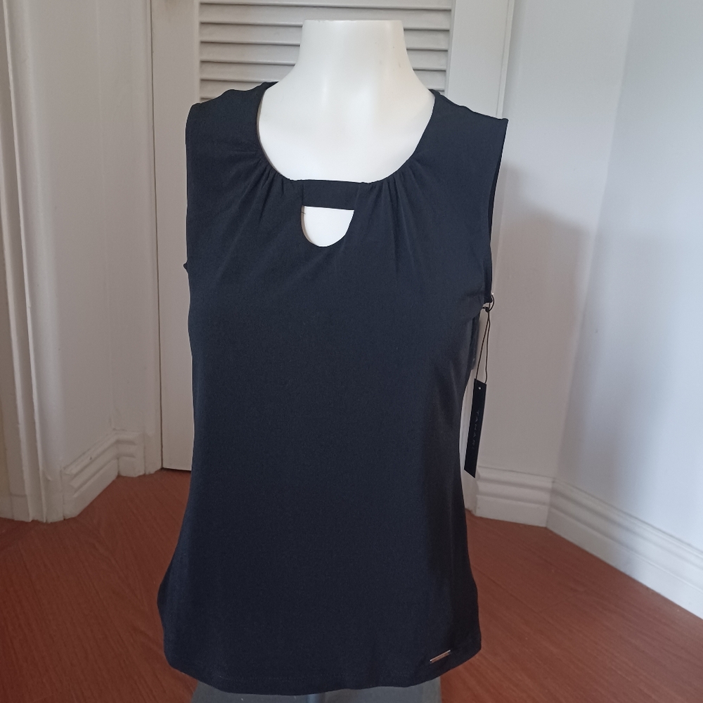 🆕 NWT Tahari Top Minimalist Black Dressy Shell Work Old Money S Capsule Neutral